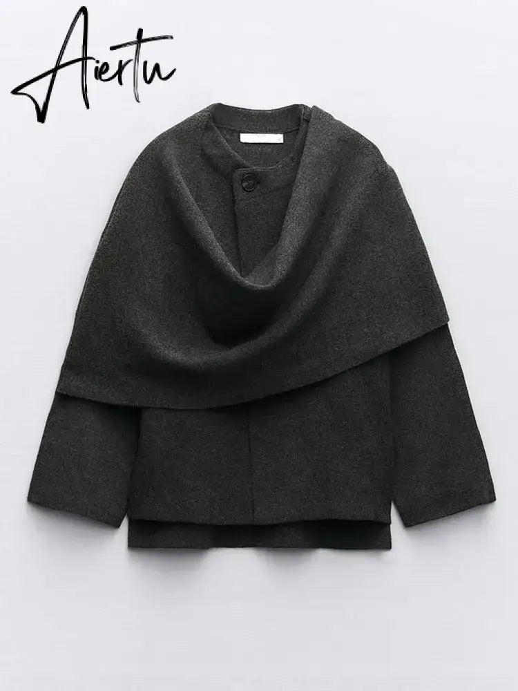 Elegant Woolen Trench Scarf Collar Coat Women Fashion Vintage Windbreakers Jacket Winter Loose Single Breasted Warm Outerwear Aiertu