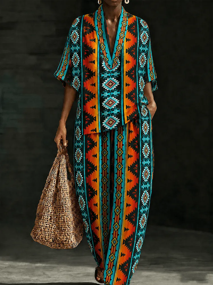 Women's two-piece set with tribal print design