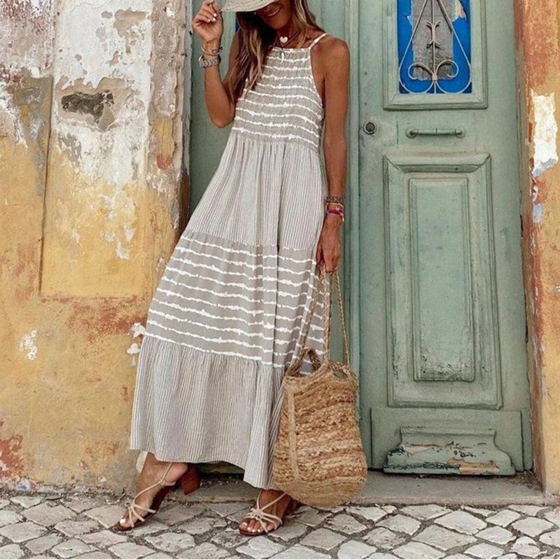 Casual Loose Striped Sling Maxi Dress
