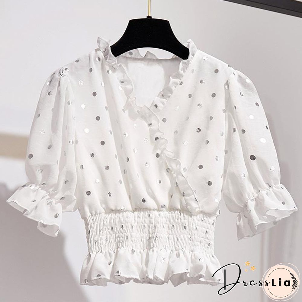 Sweety Chiffon Polka Dot Blouses+Skirt P15846
