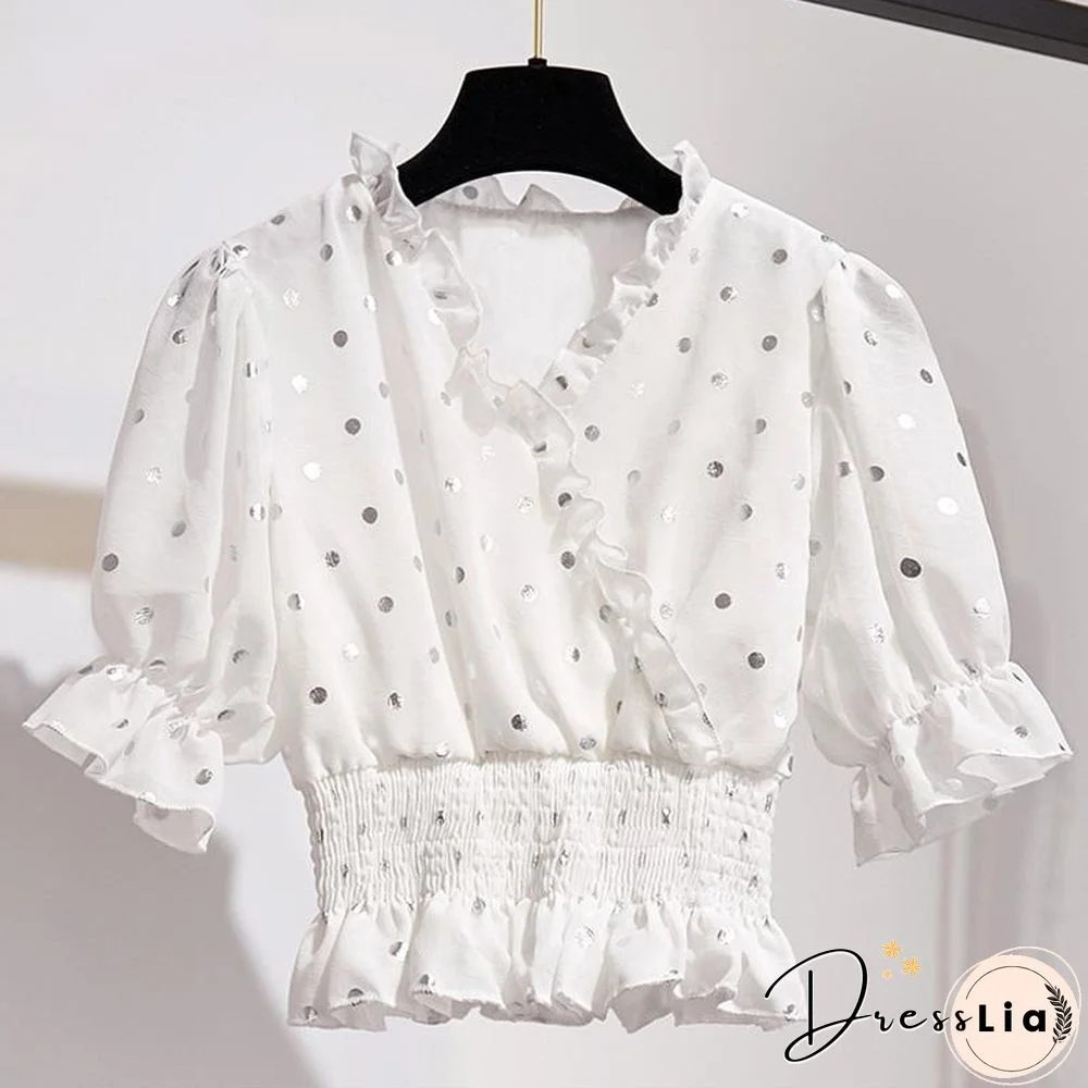 Sweety Chiffon Polka Dot Blouses+Skirt P15846