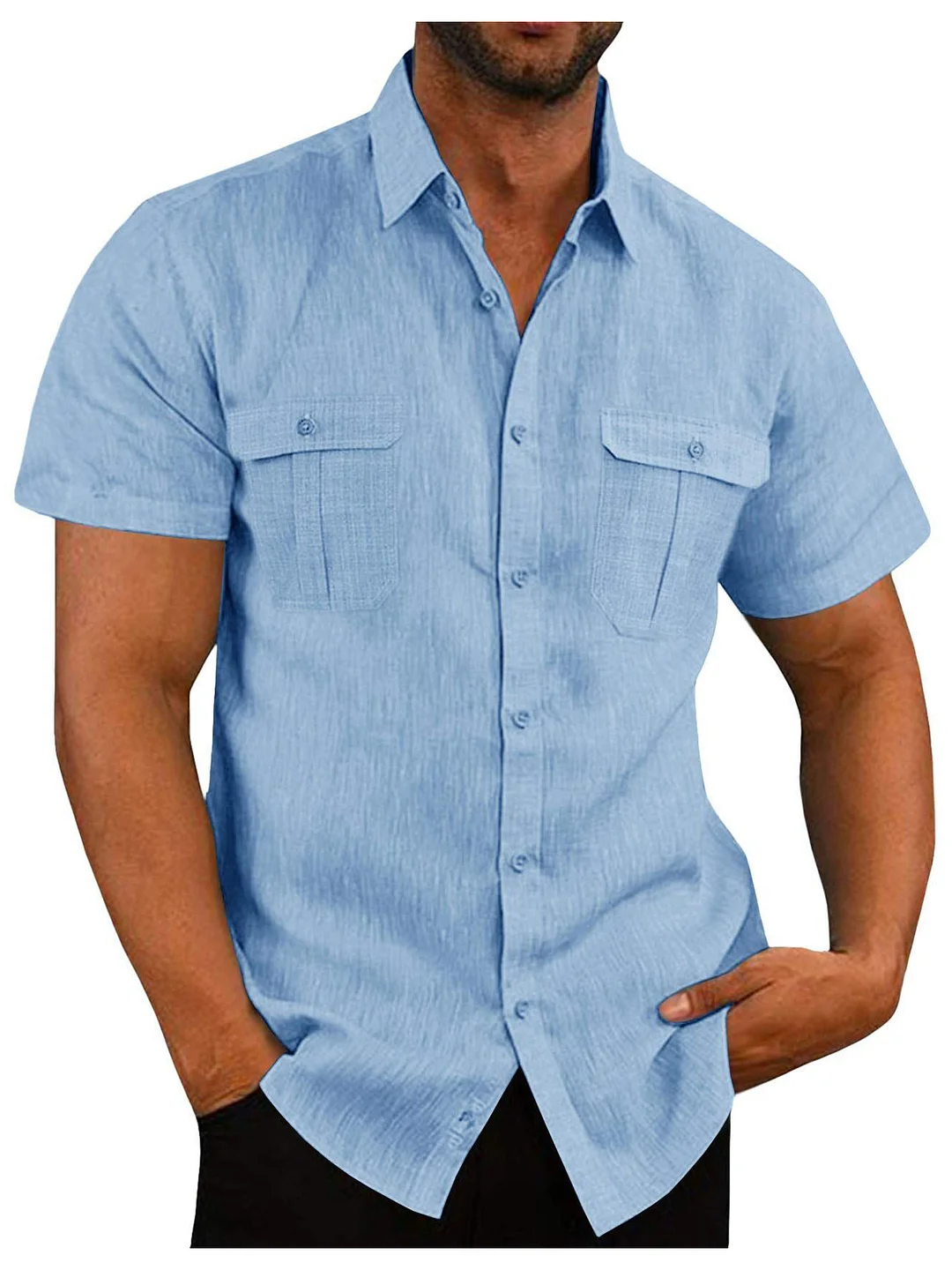 Men's Vacation Casual Two Pocket Plain Short Sleeve Shirt
