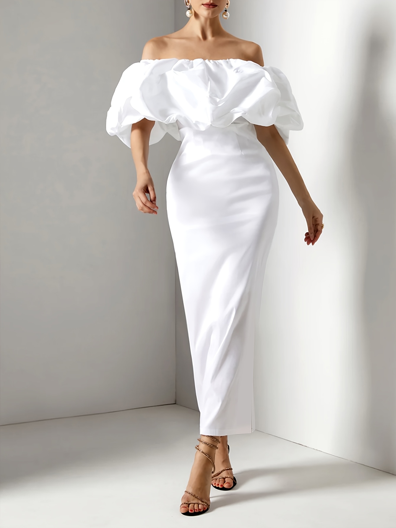 Women's Elegant Off-The-Shoulder Formal Dress - Formal Event Wedding Party Gown, Flowy Long Evening Gown, Machine Washable Non-Stretch Formal Attire For Women, Dress For Wedding | IFYHOME