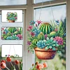 (US Only)Acrylic 2D Flat DIY Cactus Pot Diamond Art Pendant Wall Door Decoration
