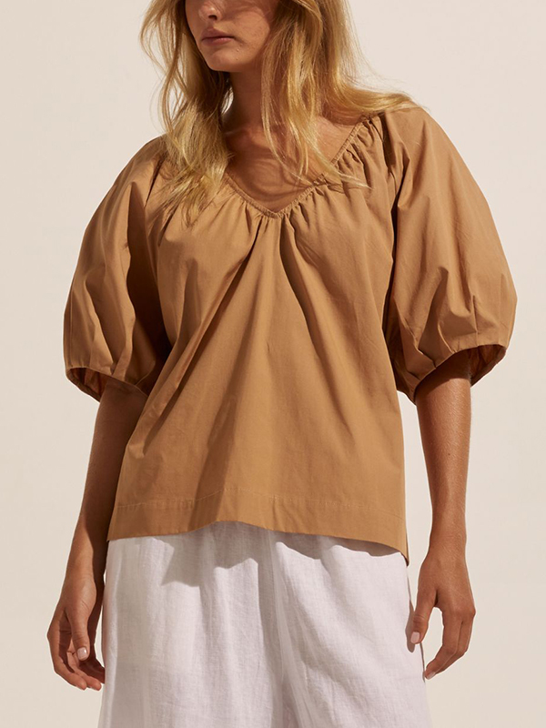 V Neck Puff Short SleeveT-shirt