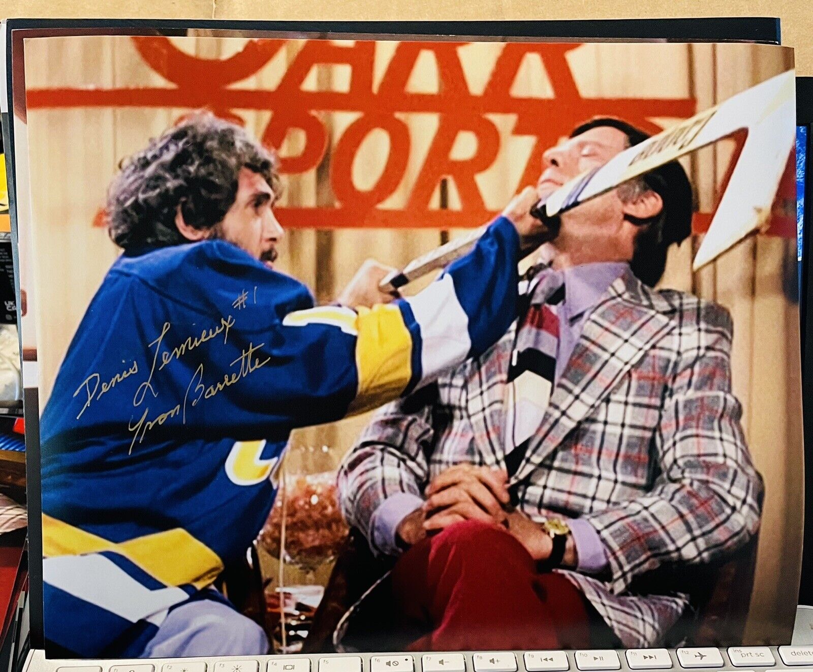 Yvon Barrette Denis Lemieux signed 8x10 Photo Poster painting Slapshot Beckett COA D3