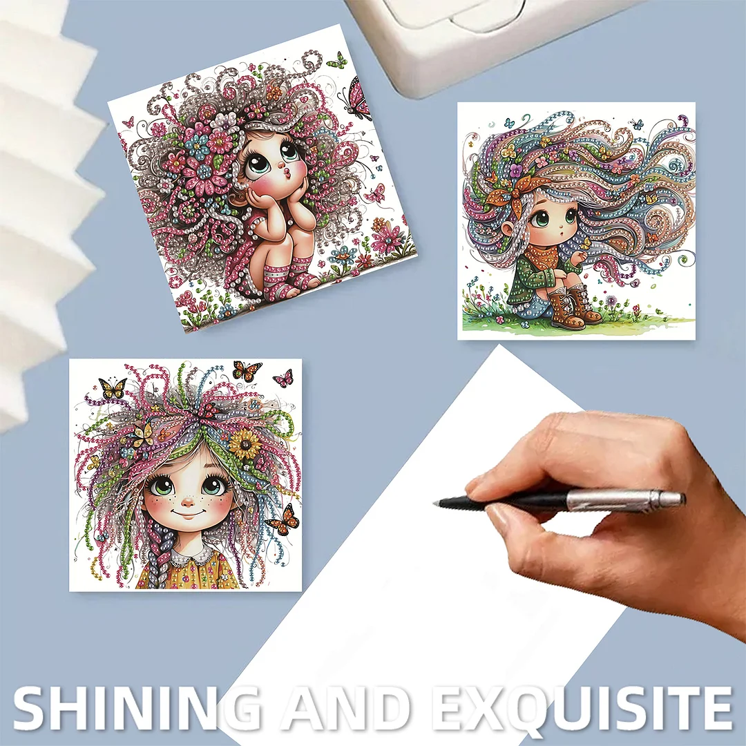 6pcs Girl DIY Diamond Art Greeting Cards Thank You Cards and Holiday Blessings(Blank Inside)
