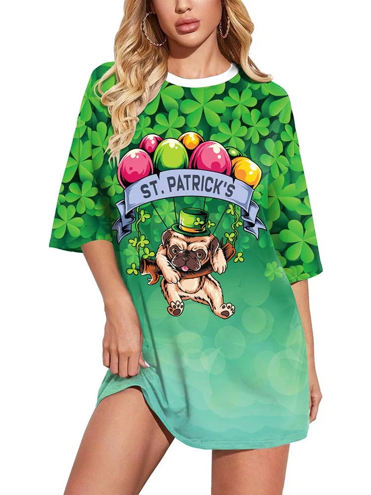 St. Patrick's Day Oversized Mini Dress T Shirt Dress for Women-elleschic