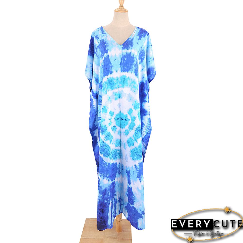 Navy Blue Graffiti Loose Beach Kimono Dress