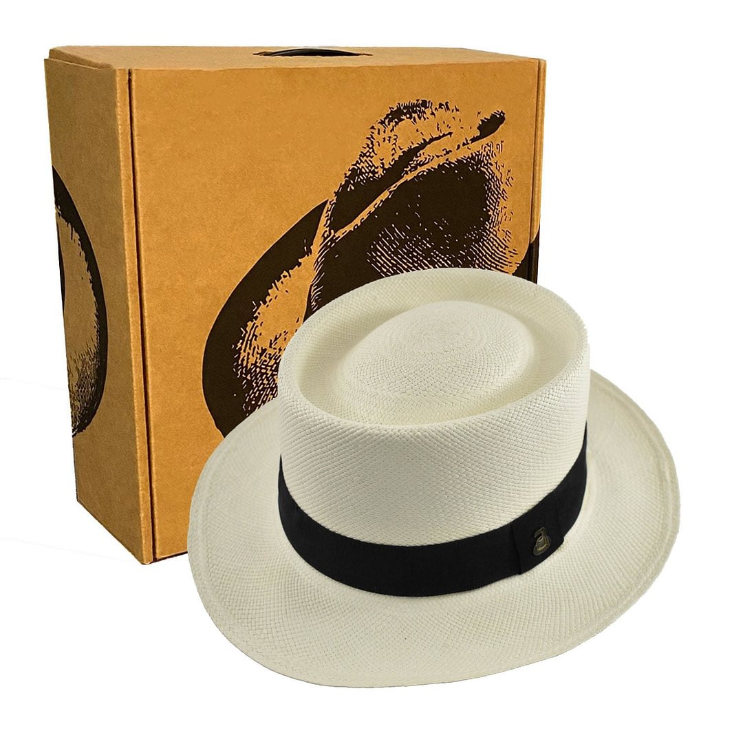 Advanced Original Panama Hat-White Oval Crown-Handwoven in Ecuador (HatBox Included)