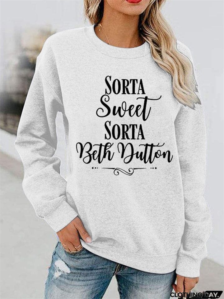 Casual Words Printed Round Neck Sweatshirts