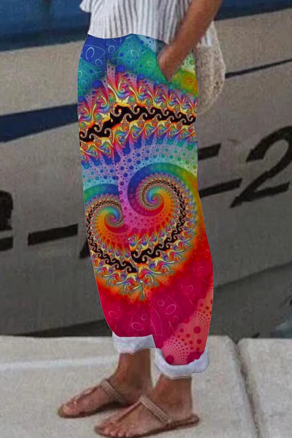 Mandala Tie Dye Spiral Print Loose Pocket Casual Pants