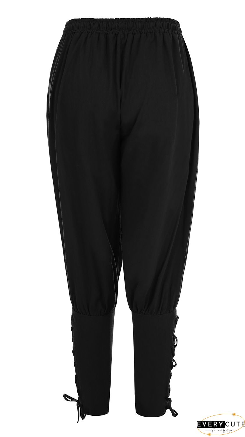 Pure Color High Waist Pockets Casual Lace up Pants