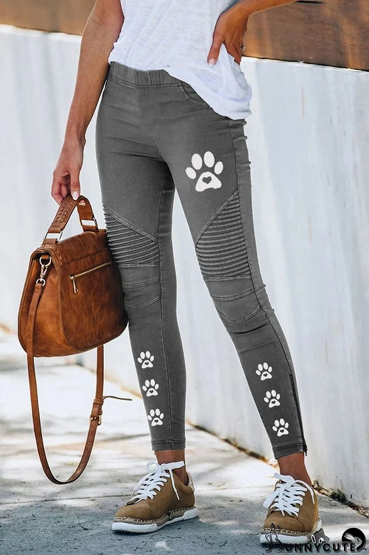 Printed Skinny Ruched Casual Pants