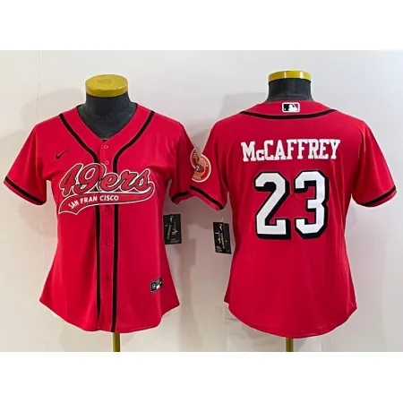 Youth San Francisco 49ers #23 Christian McCaffrey New Red With Patch Cool Base Stitched Baseball Jersey XI2Z