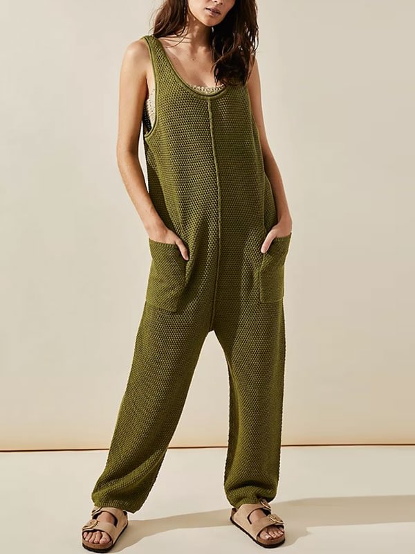 Casual knitted sleeveless solid women's jumpsuits