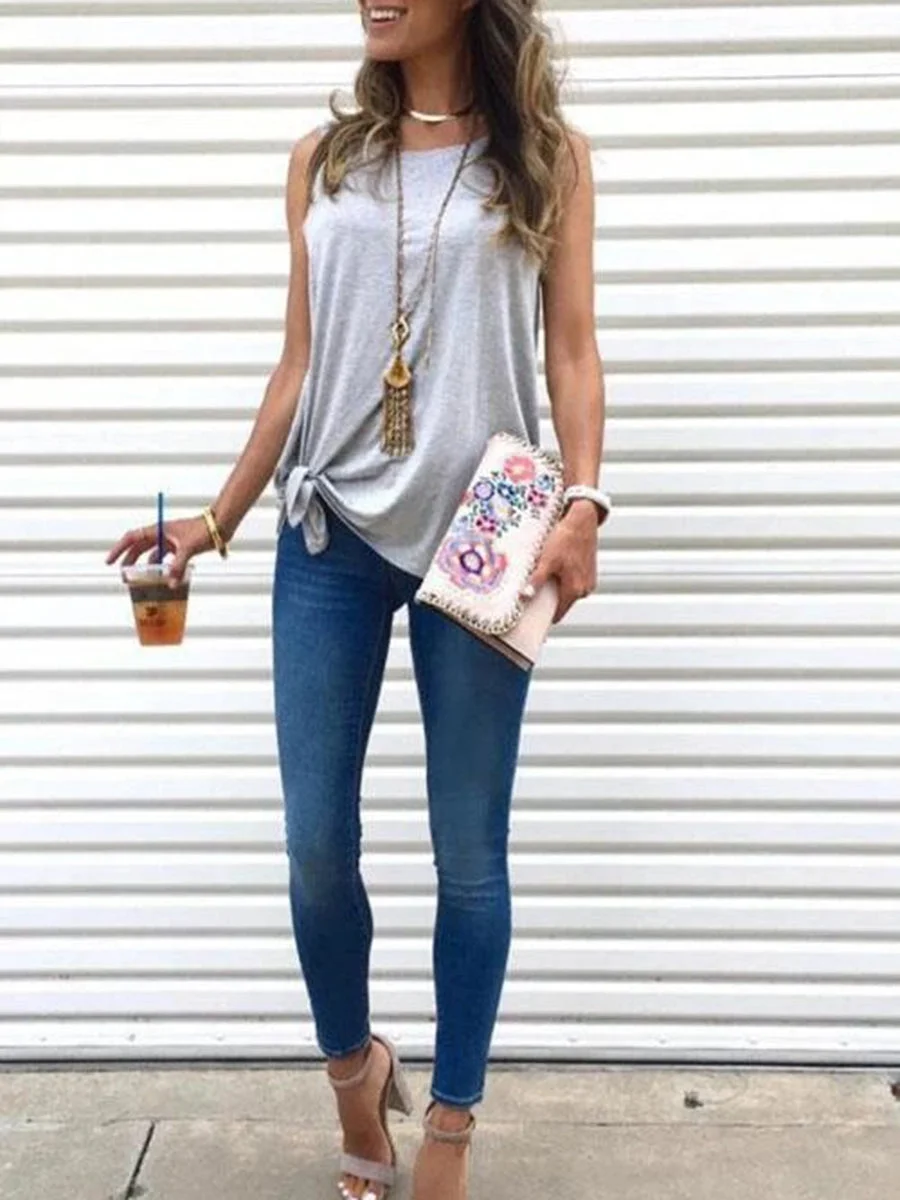 Solid Color Tie Hem Tank Top
