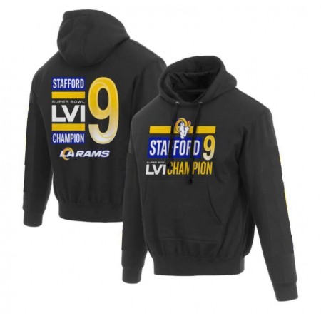 Men's Los Angeles Rams #9 Matthew Stafford 2022 Black Super Bowl LVI Champions Pullover Hoodie D70U