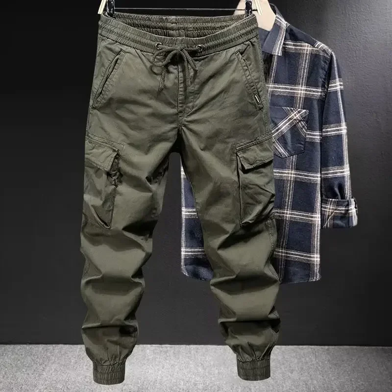 Destinybetclub Trendy Brand Casual Cargo Pants Men's Loose Fit Solid Color Cargo Pants American Style Casual for Spring Autumn