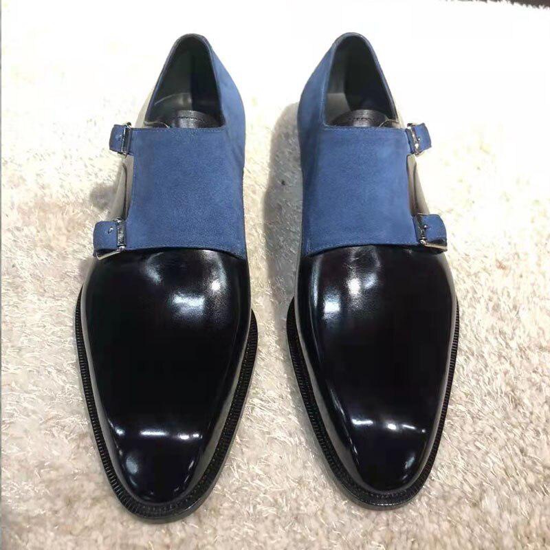 Men's Leather Shoes With Double Buckle Leather Monks