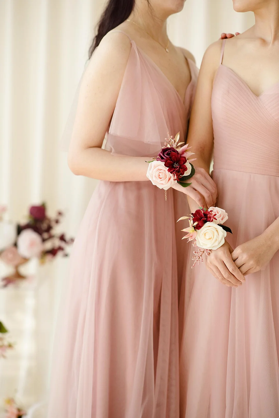 Wrist Corsages in Romantic Marsala