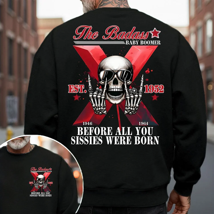 The Badass Baby Boomer Skull  Unisex Hoodie, Custom Est, Boomer 1946-1964 Fabric Fit Top Casual Fashion