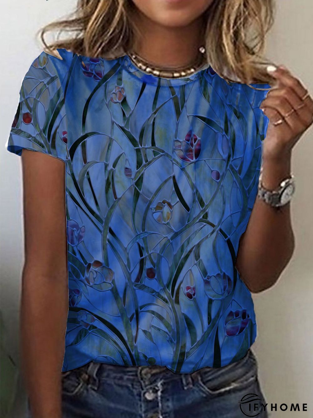 Crew Neck Short Sleeve Casual T-shirt | IFYHOME