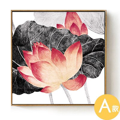 Cotton Tshirt HAOCHU Nordic Canvas Painting New Chinese Decoration Painting Wall Paintings Ink Zen Chinese Style Lotus Love t -shirt Tee