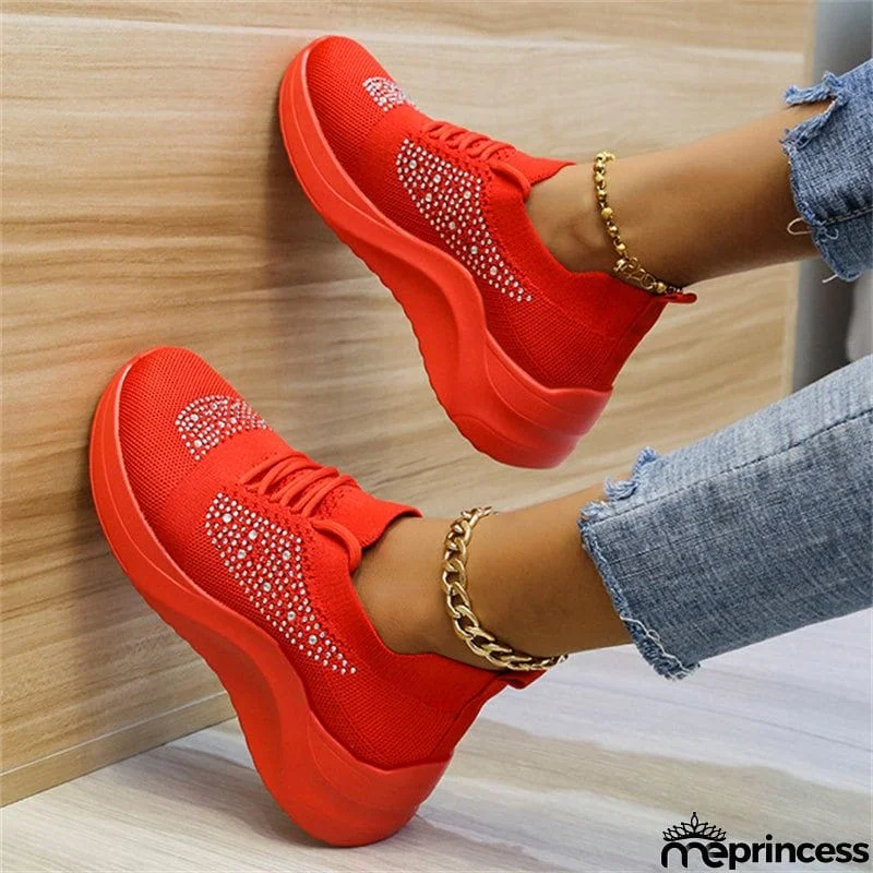 Lady Summer Trendy Solid Color Rhinestone Walking Sneakers