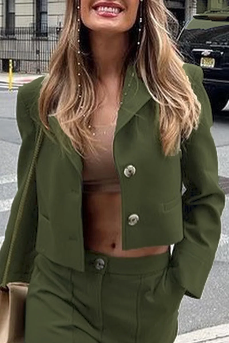 British Style Solid Buttons Turn-back Collar Outerwear