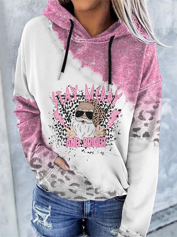 Leopard Stay Merry And Bright Print Christmas Hoodie
