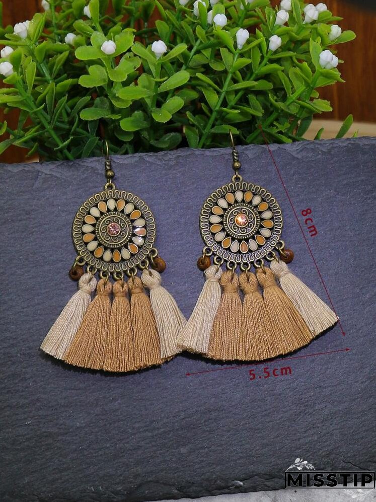 Rhinestone Detail Tassel Drop Earrings