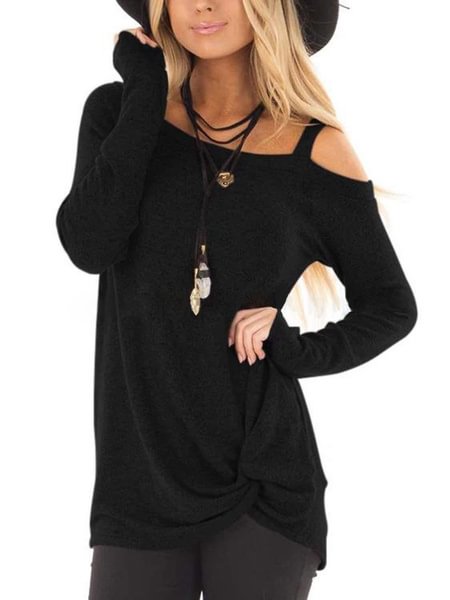 Autumn Womens Casual Loose Long Sleeved T-shirts Cold Shoulder Blouses Tunic Tops Plus Size XS-5XL - Life is Beautiful for You - SheChoic