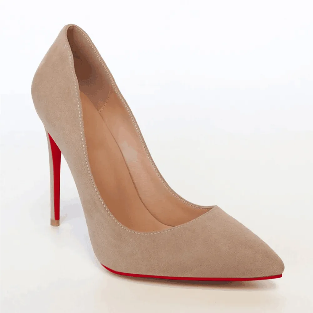 120mm Women's Party Wedding Heels Pumps Apricot Suede-vocosishoes