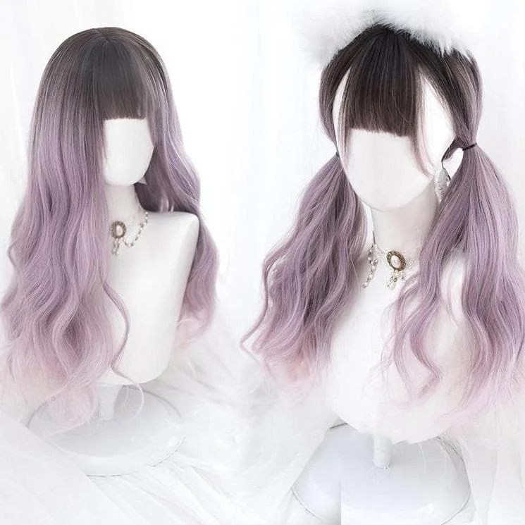 Harajuku Cute Purple Dyed Black Gradient Lolita Long Curly Hair SP15869
