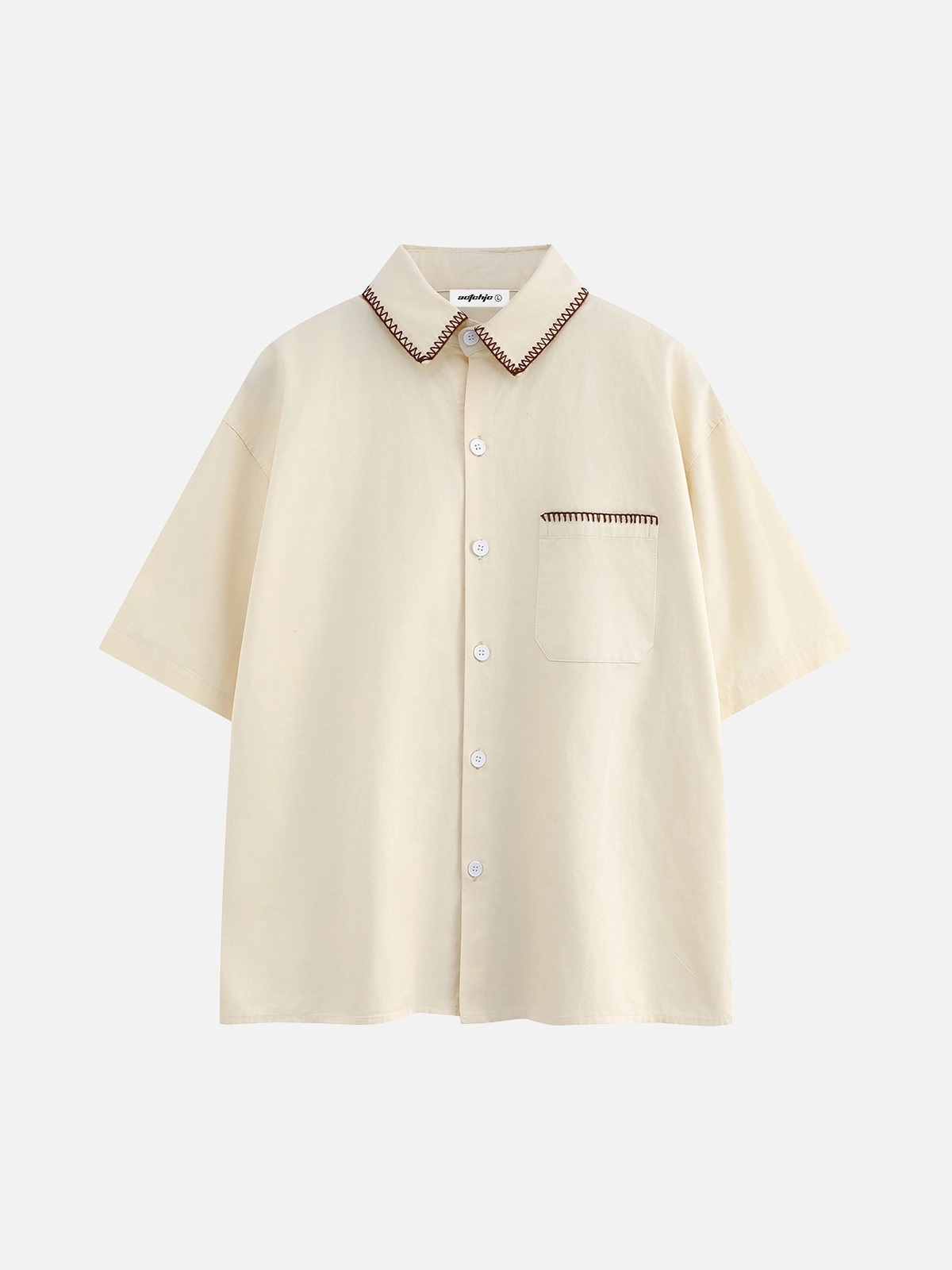 Apricot Vintage Embroidery Solid Short Sleeve Shirt Front