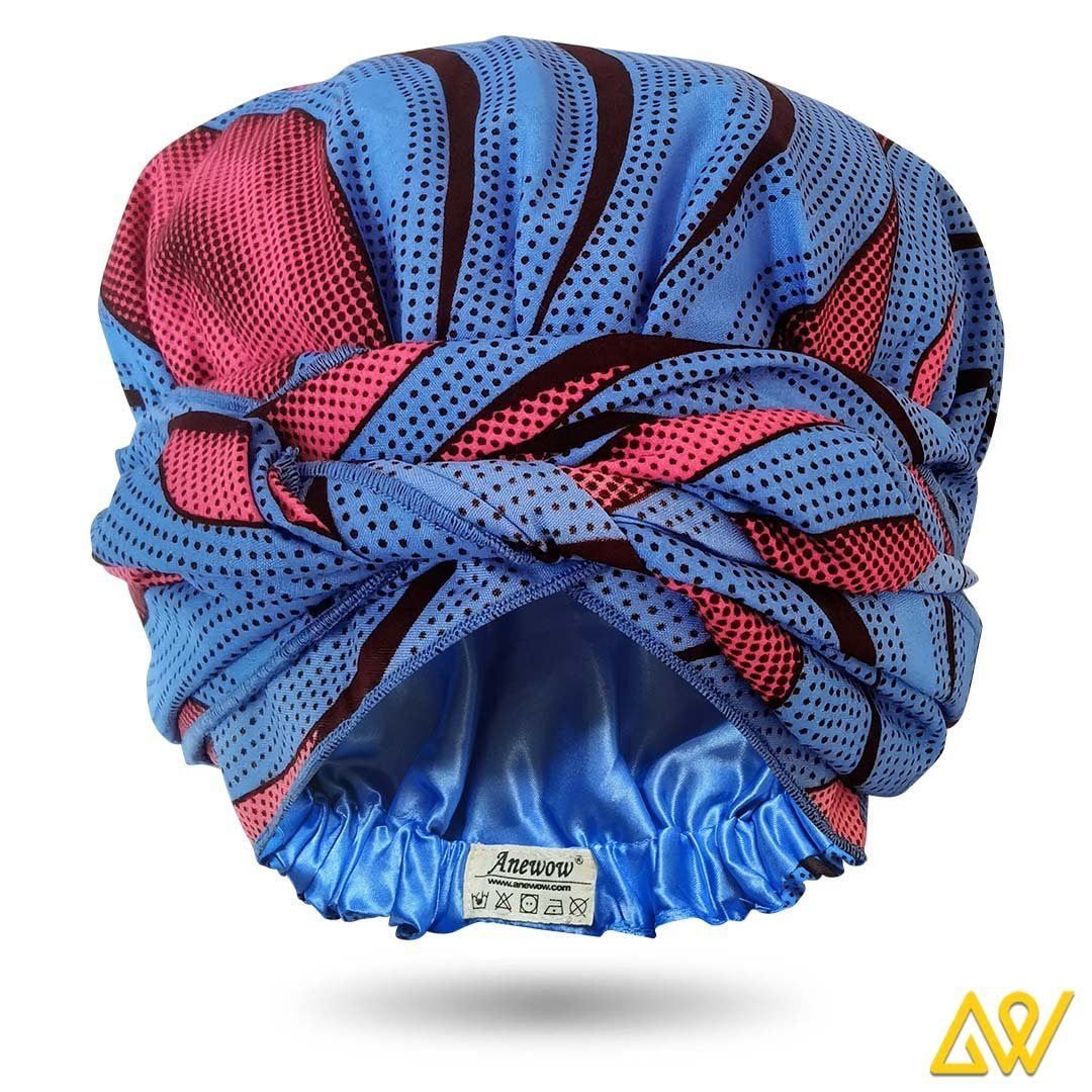 African Print Head Wrap With Satin-Lined(Violet) -AW1845