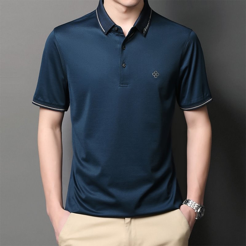 Chemise en soie style col polo pour homme-Soieplus