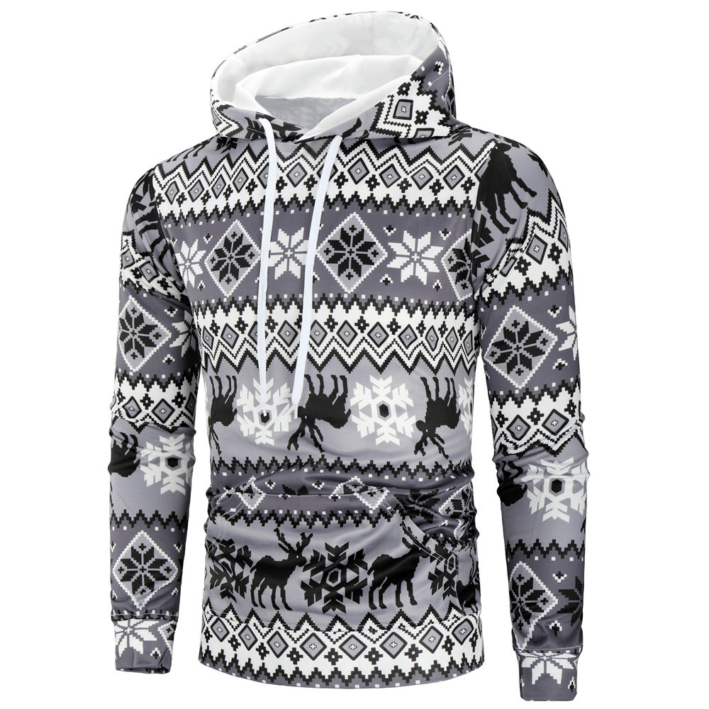 Christmas Elk Print Men'S Hooded Sweatshirt