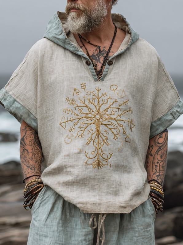 Men's Viking Inspired Golden Compass Rune Short Sleeve Hoodie / Rvogue / Rvogue