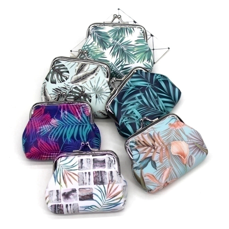 Women’s Leaves Pu Leather Buckle Coin Purses