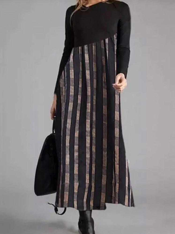 Women's Printed V-neck Long Sleeve Maxi Dress