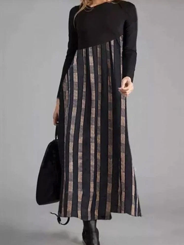 Women's Printed V-neck Long Sleeve Maxi Dress