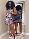 Flower Shape Printed Empire Retro U-Neck Mini Dresses