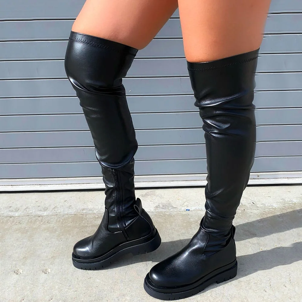 Brand Design Skidproof Sole Cosy Chunky Heels Fashion Stylish Leisure Cool Add Fur Winter Over The Knee High Boots Shoes Women