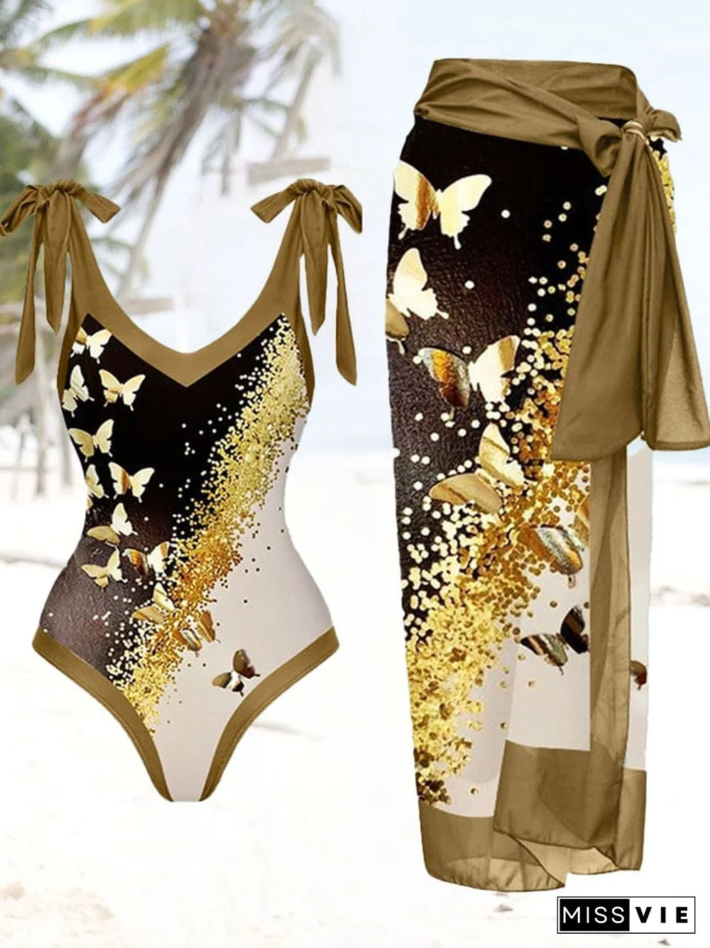 Butterfly Print Swimsuit And Apron