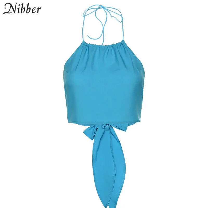 Nibber summer Sexy club night casual party Solid color camisole women elegant backless bow crop tops ladies vest tank tops mujer