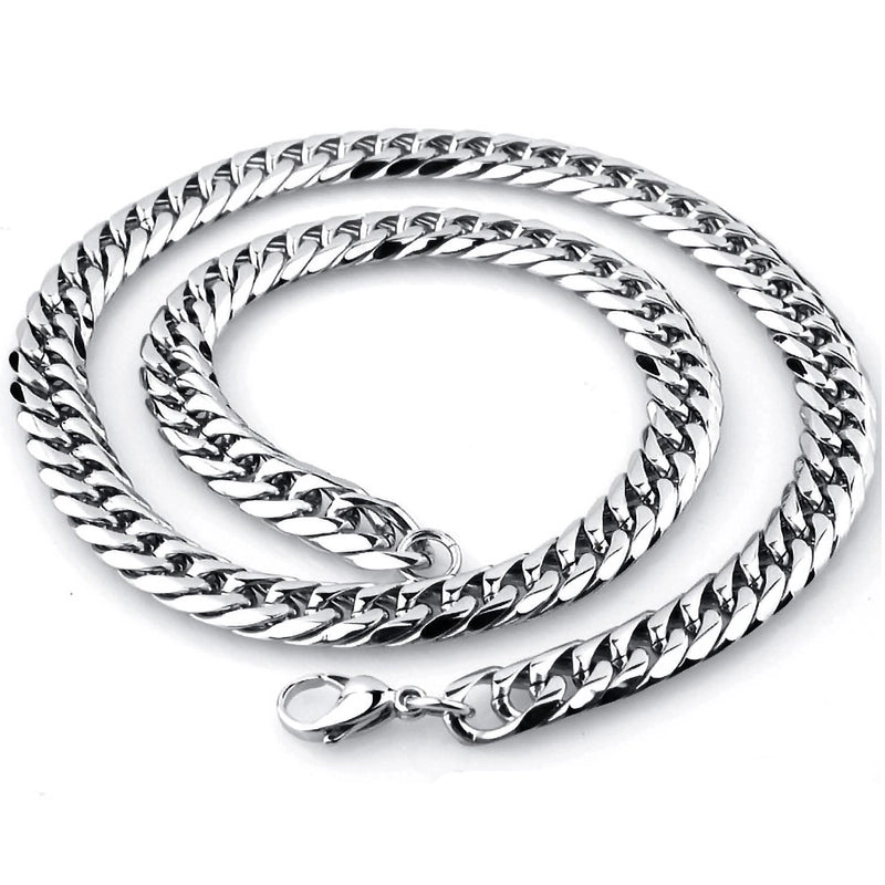 Hot Sale Men’s Titanium Steel Stainless Steel Thick Chain Double Buckle Cuban Chain Six-sided Mill Multi-layer Chain Punk Style Necklace