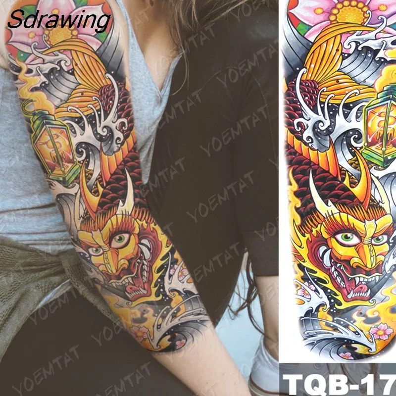 Sdrawing Arm Sleeve Tattoo Tiger Lion Wolf Owl Waterproof Temporary Tatto Sticker Crown Warrior Body Art Full Fake Tatoo Men Women