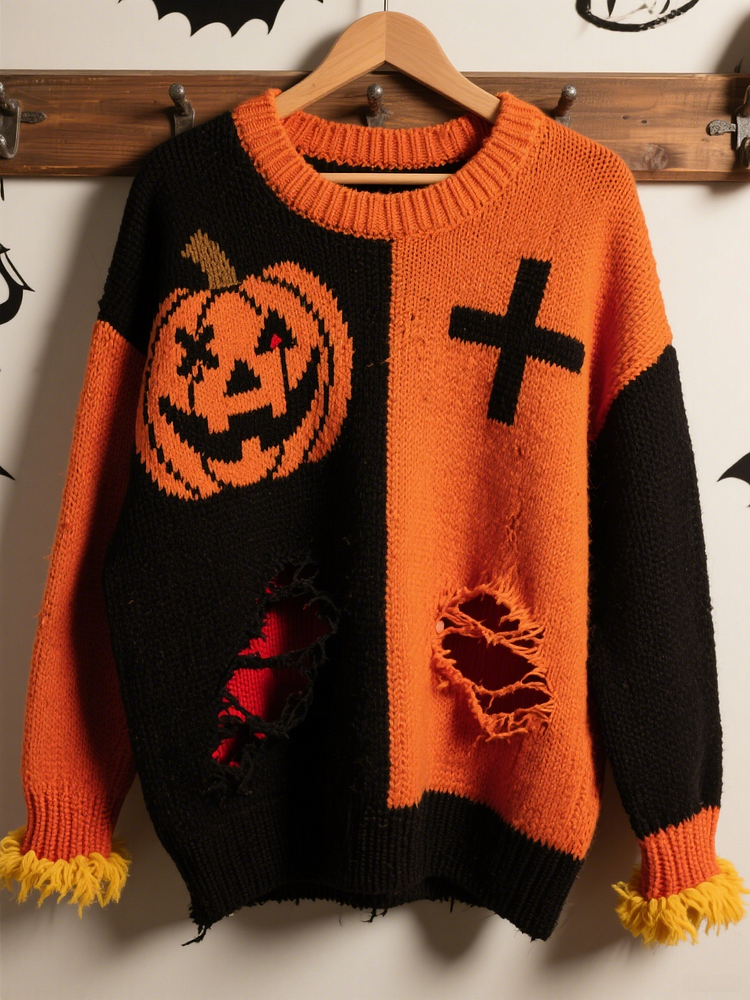 Halloween Contrast Patch Comfort Knitted Sweater